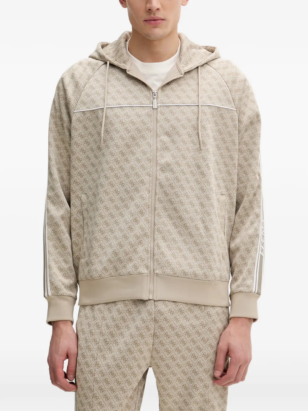 GUESS USA 4G monogram-print zip-up hoodie - Toni neutri