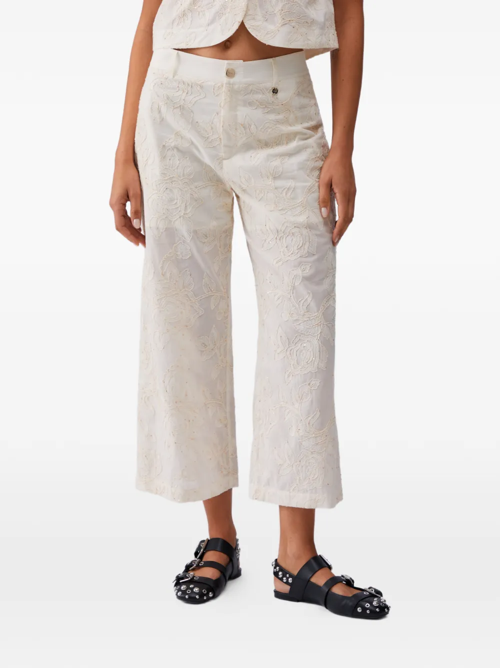  Liu Jo Sequin-embroidered Muslin Trousers - Neutrals 