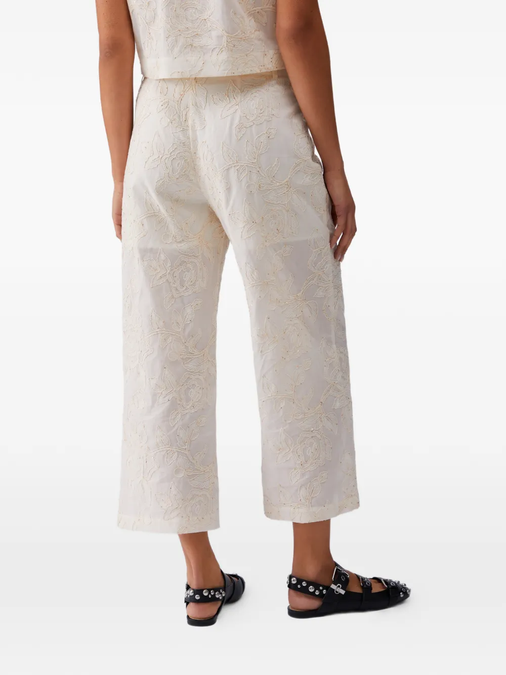 LIU JO Mousseline broek met pailletten en borduurwerk Beige