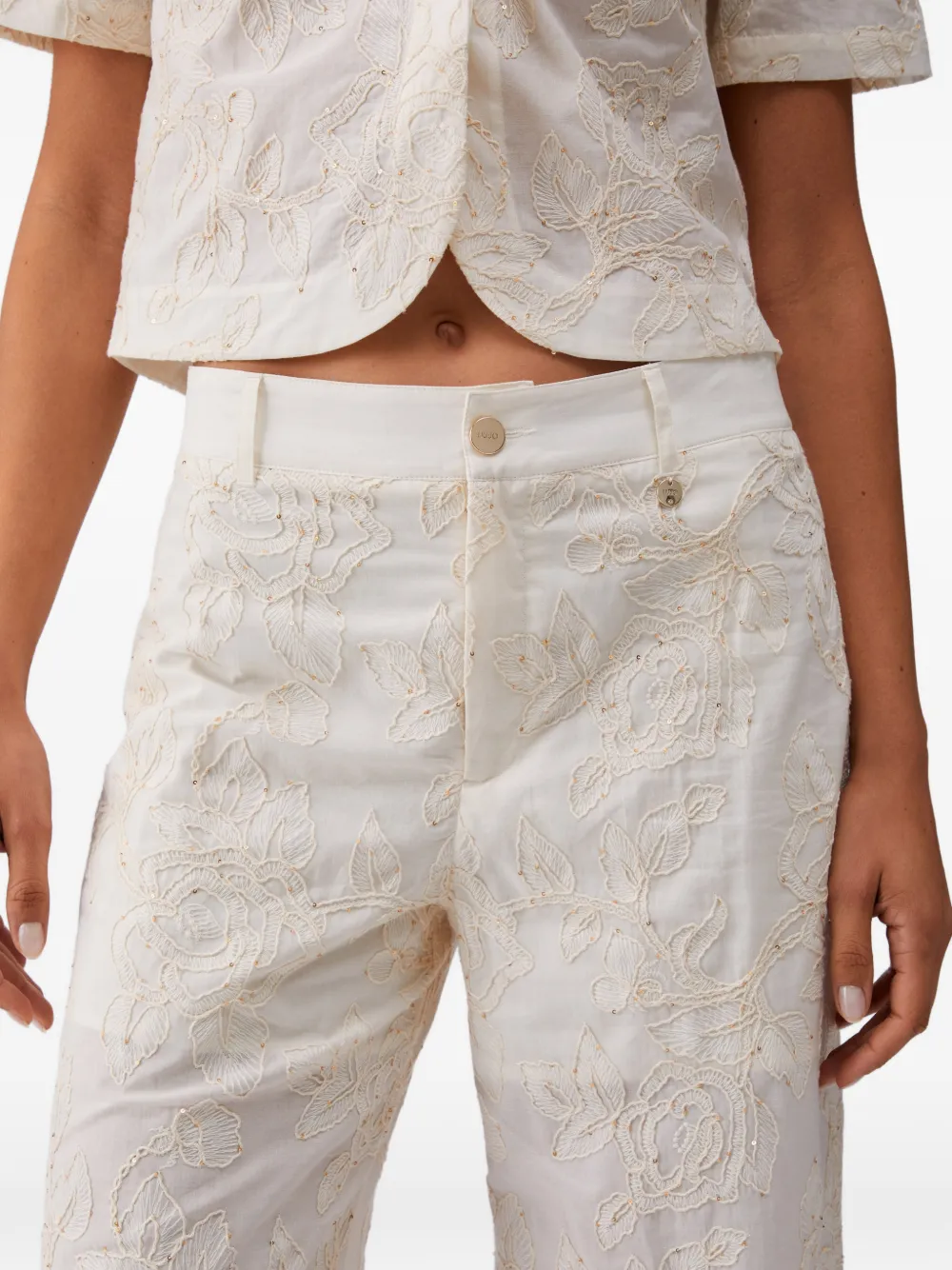 LIU JO Mousseline broek met pailletten en borduurwerk Beige