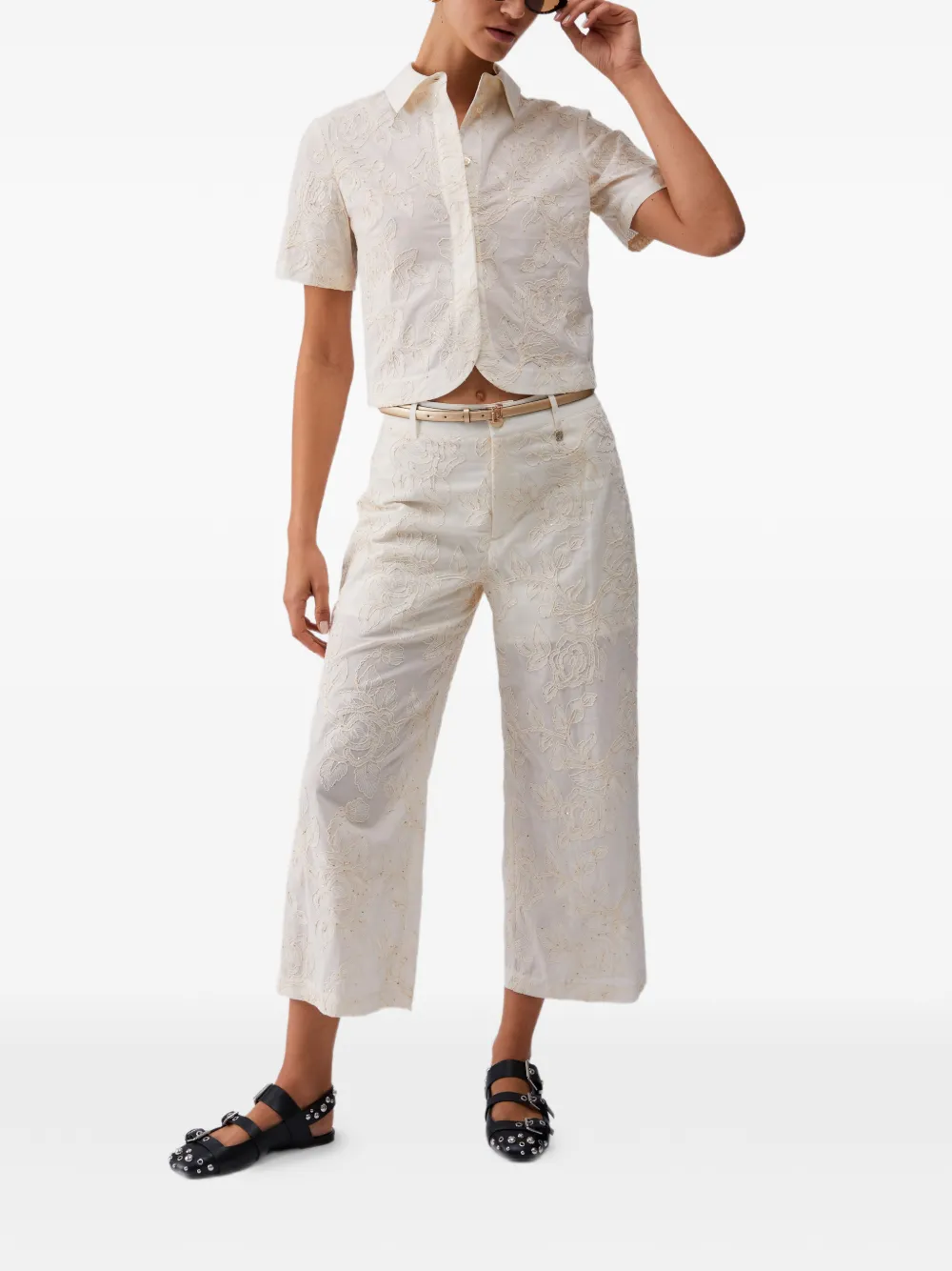  Liu Jo Sequin-embroidered Muslin Trousers - Neutrals 
