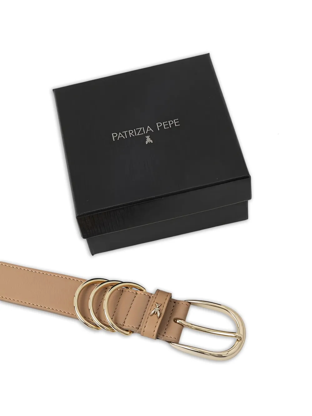 Patrizia Pepe Leren riem met drievoudige ring Beige