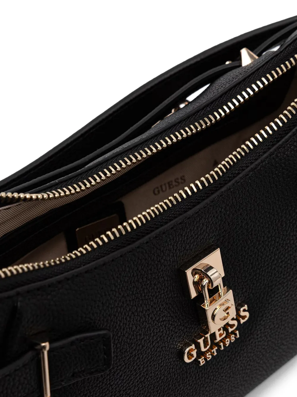 GUESS USA Yesba schoudertas met hangslot en bewerkte afwerking Zwart