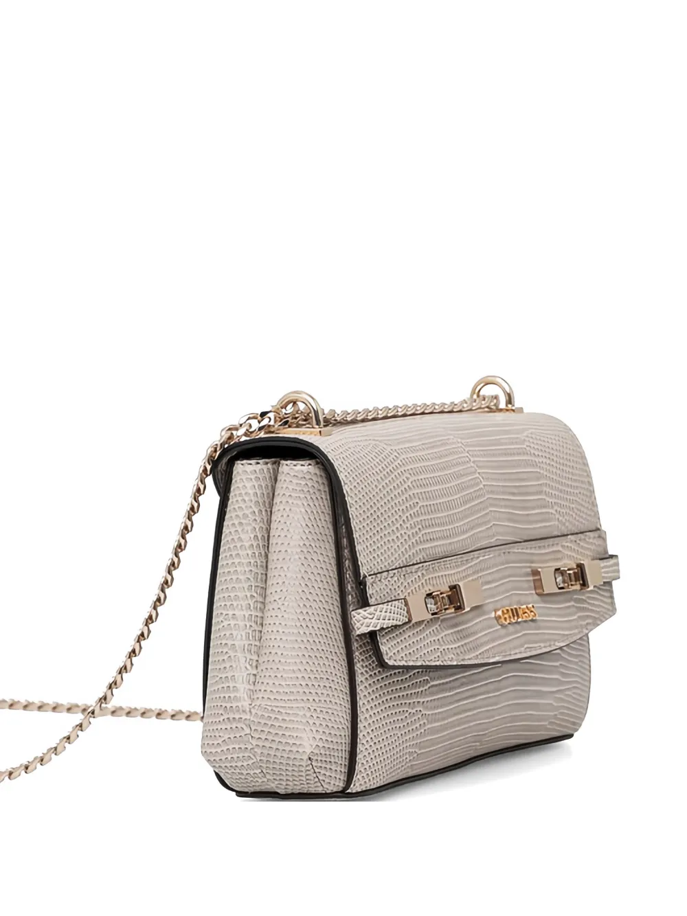 Guess Usa Melinda Lizard-effect Chain Satchel Bag In Brown