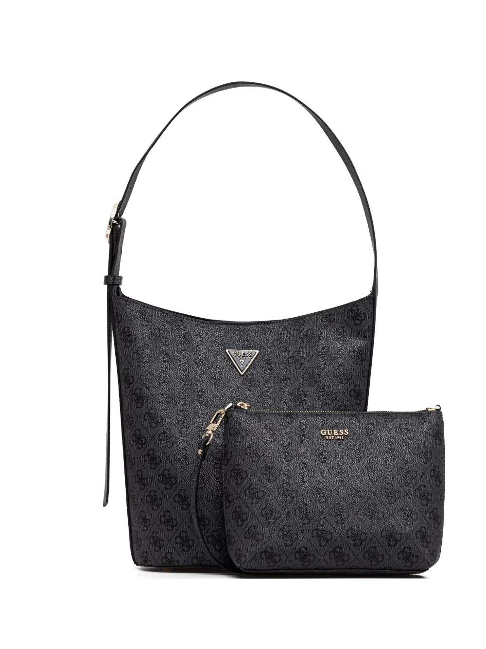 GUESS USA monogram-pattern buckle-detail bucket bag - Grigio