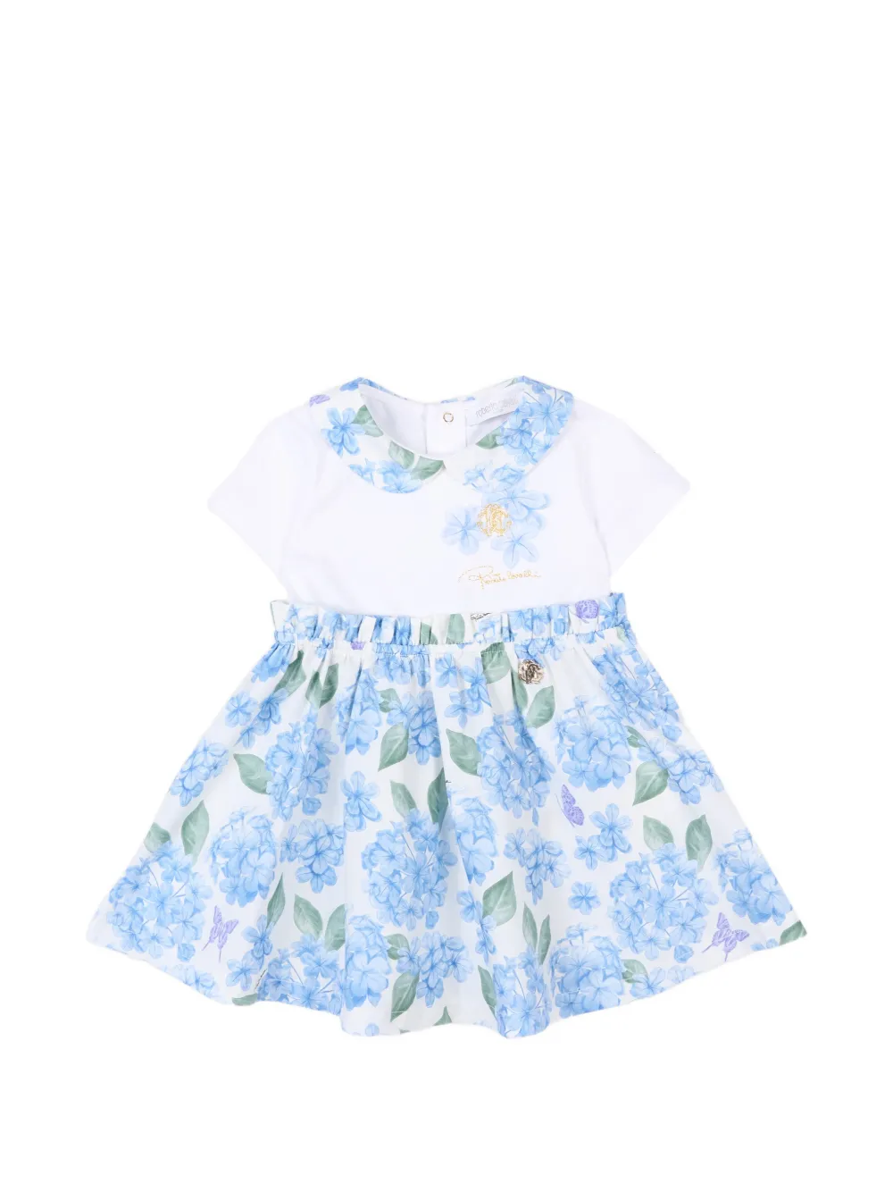 Roberto Cavalli Junior floral peter pan collar dress - Bianco
