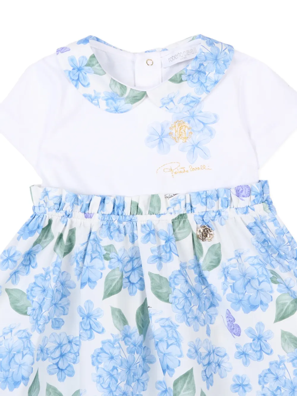 Roberto Cavalli Junior Jurk met Peter Pan-kraag en bloemen Wit