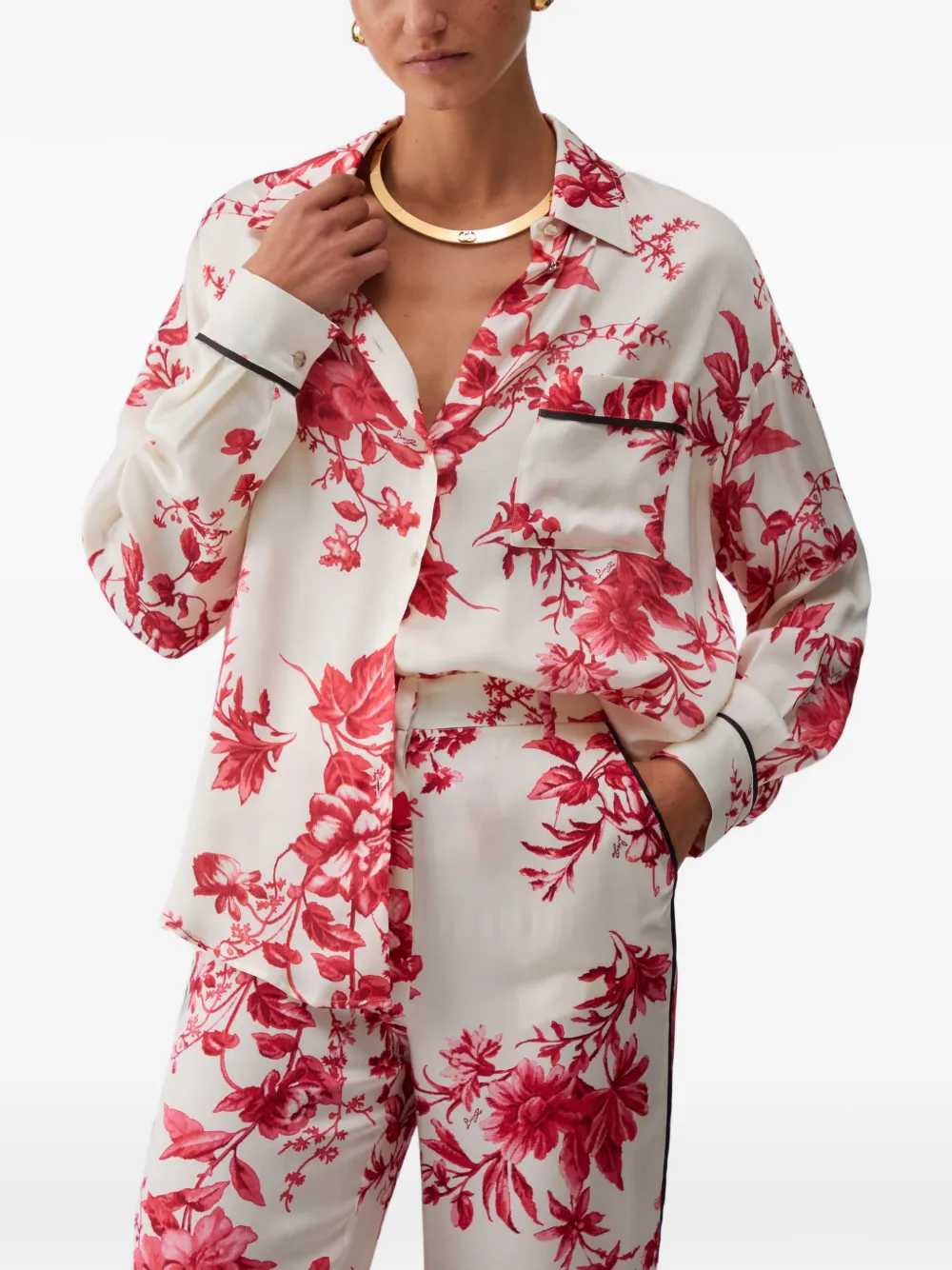  Liu Jo Floral Piped-hem Shirt - Neutrals 