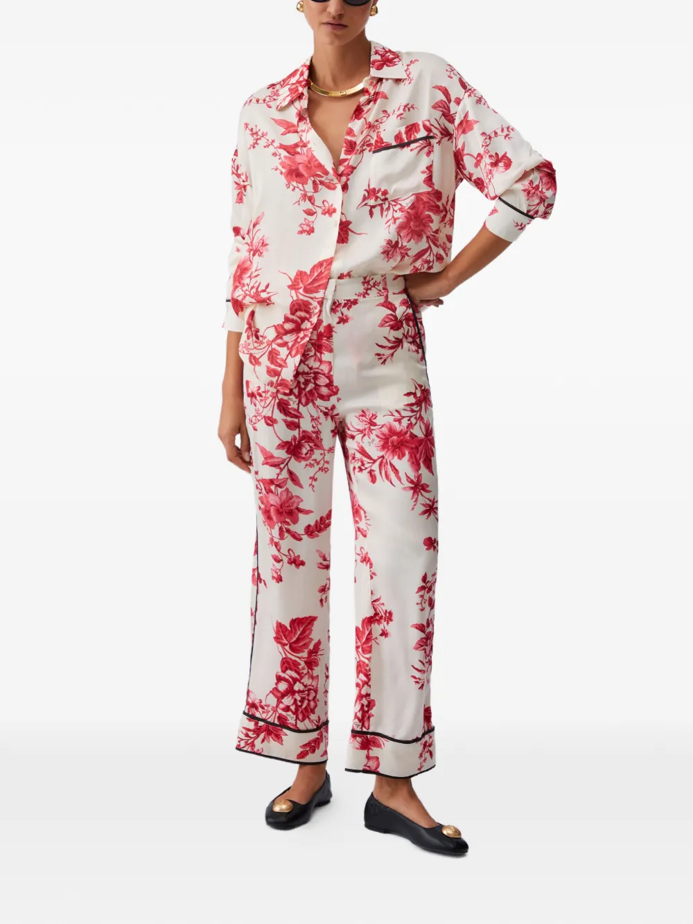 Liu Jo Floral Piped-hem Shirt - Neutrals 