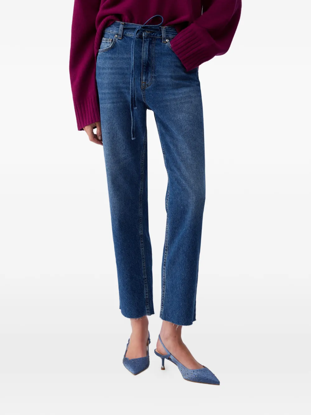 LIU JO Gerafelde straight jeans met ceintuur Blauw