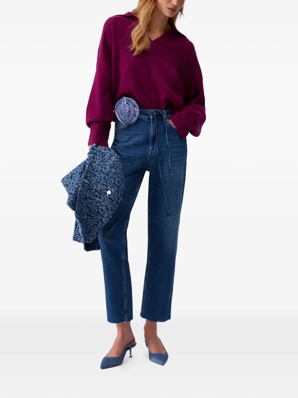 LIU JO Gerafelde straight jeans met ceintuur Blauw