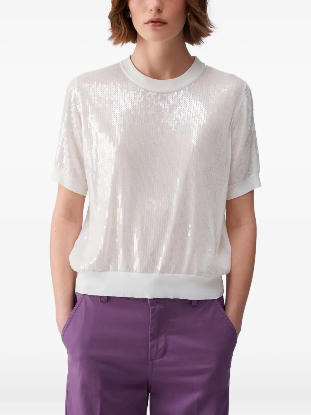 LIU JO sequin round neck T-shirt - Bianco