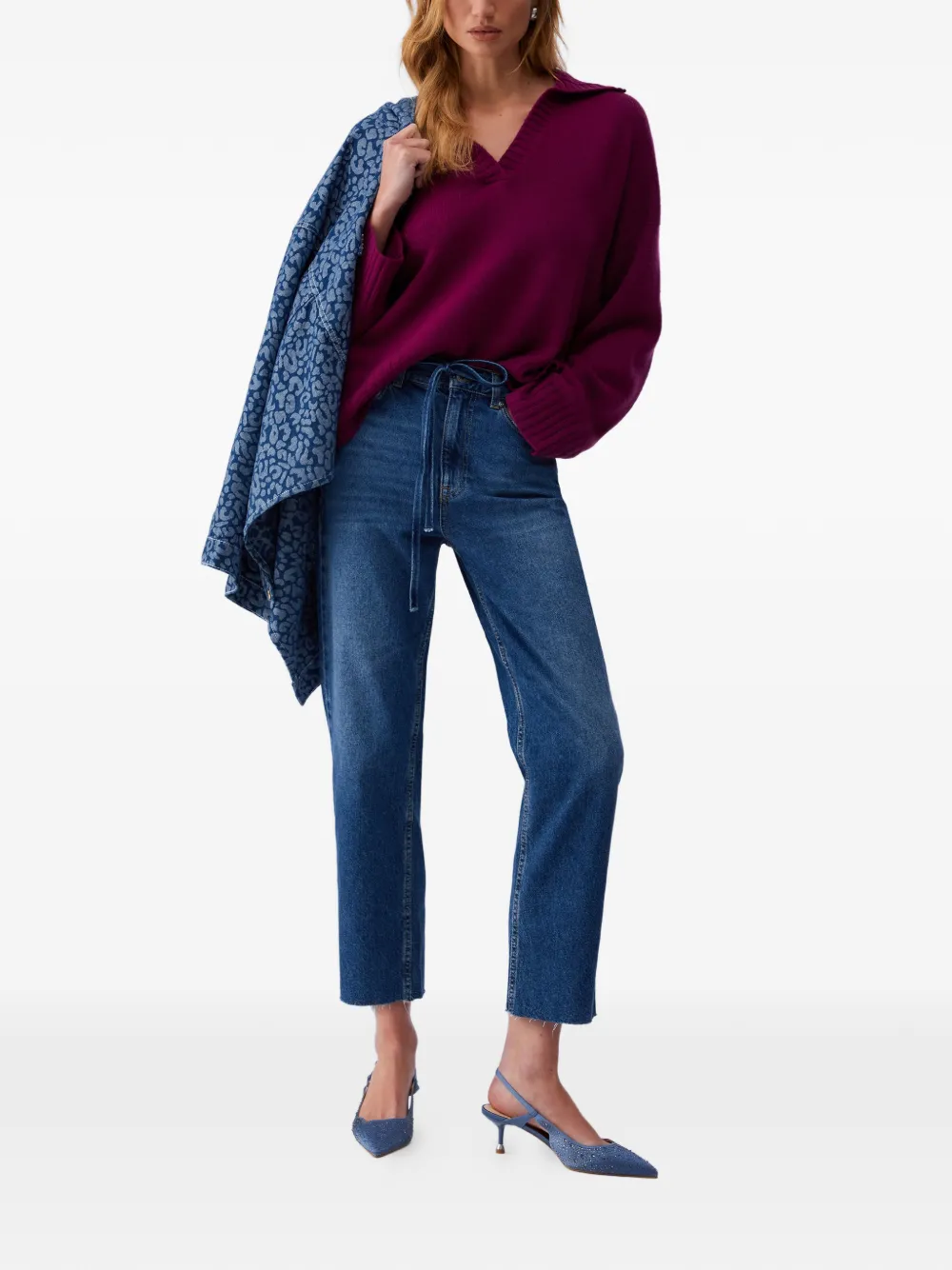  Liu Jo V-neck Collared Jumper - Purple 