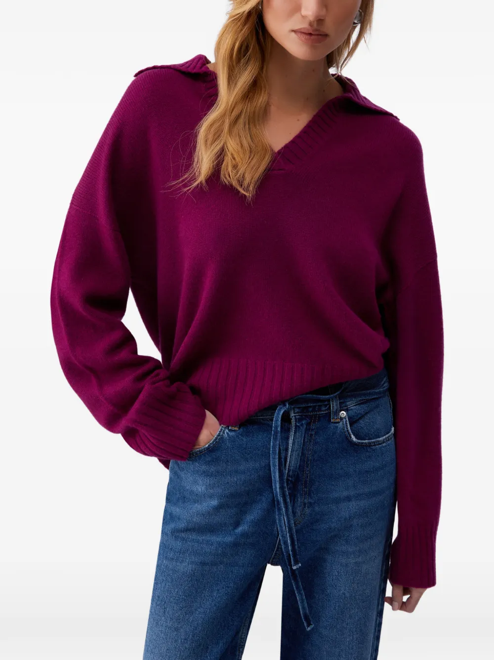  Liu Jo V-neck Collared Jumper - Purple 
