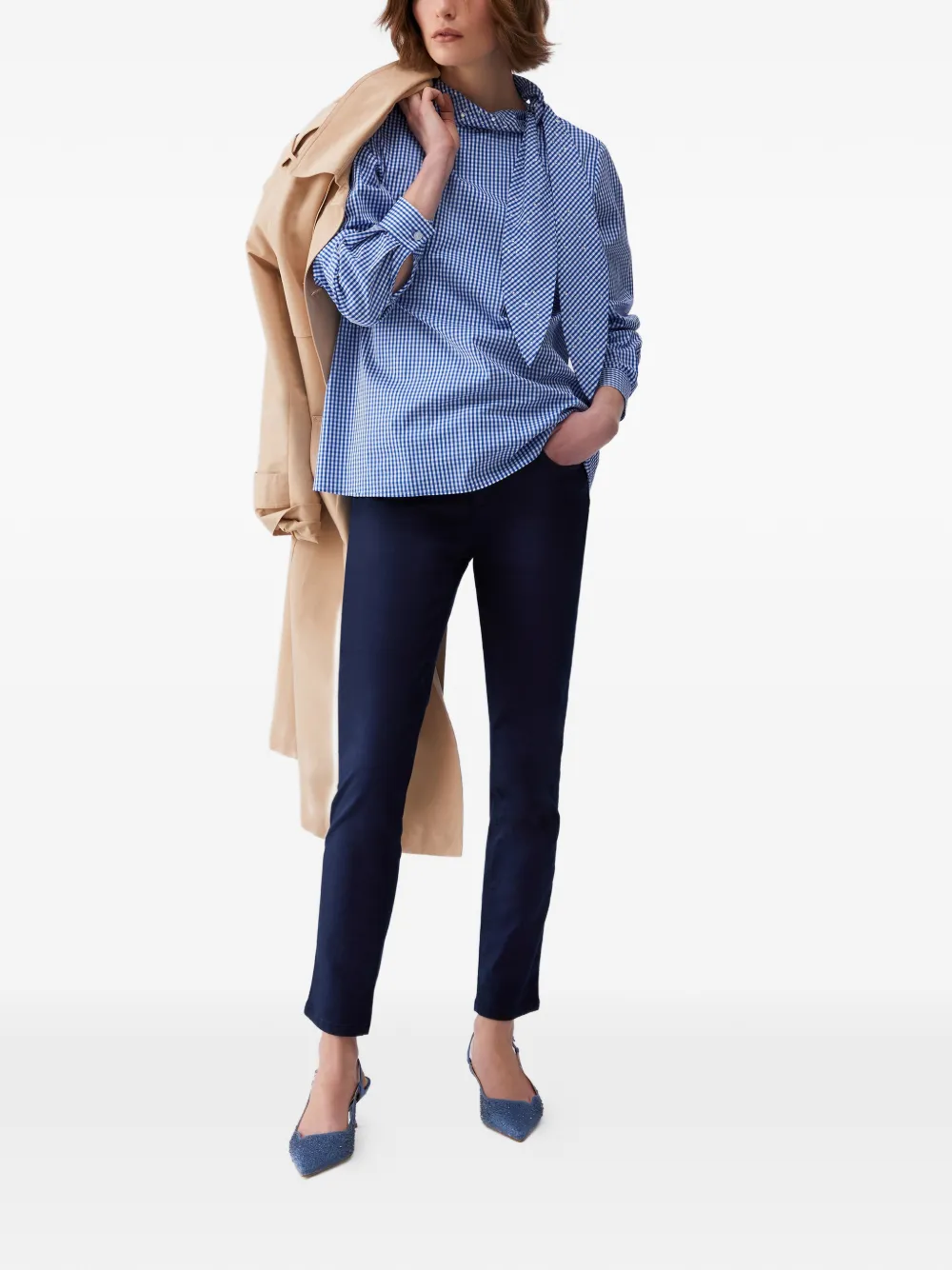  Liu Jo Rhinestone-embelished Bow-collar Blouse - Blue 