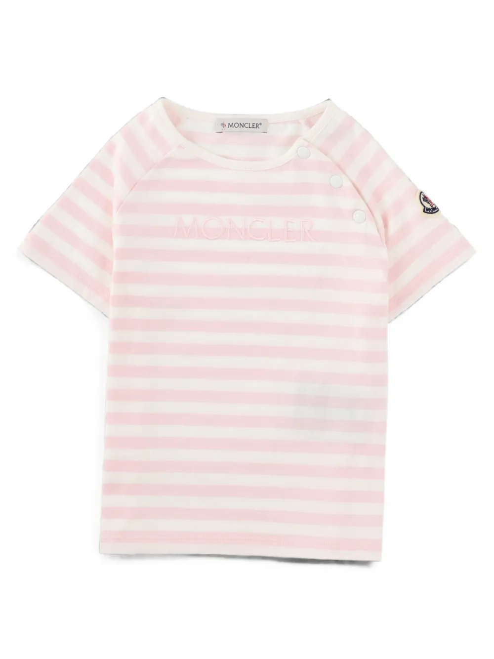 Moncler Enfant Gestreept T-shirt met drukknoop en geborduurd logo Wit
