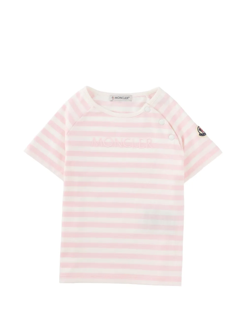 Moncler Enfant Gestreept T-shirt met drukknoop en geborduurd logo Wit