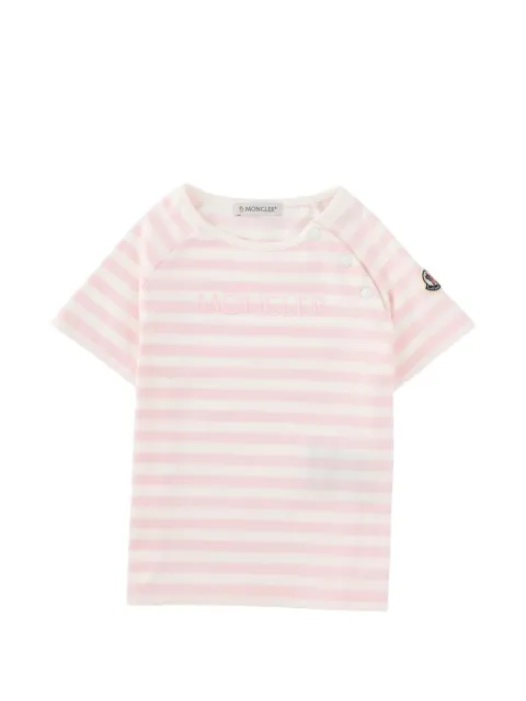 Moncler Enfant striped logo-embroidered snap-button T-shirt