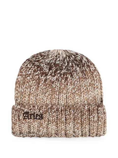 Aries logo-embroidered ribbed-knit beanie hat