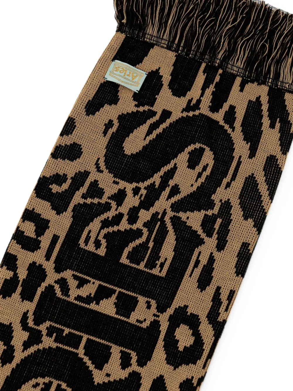 Aries Sjaal met luipaardprint en franje Beige