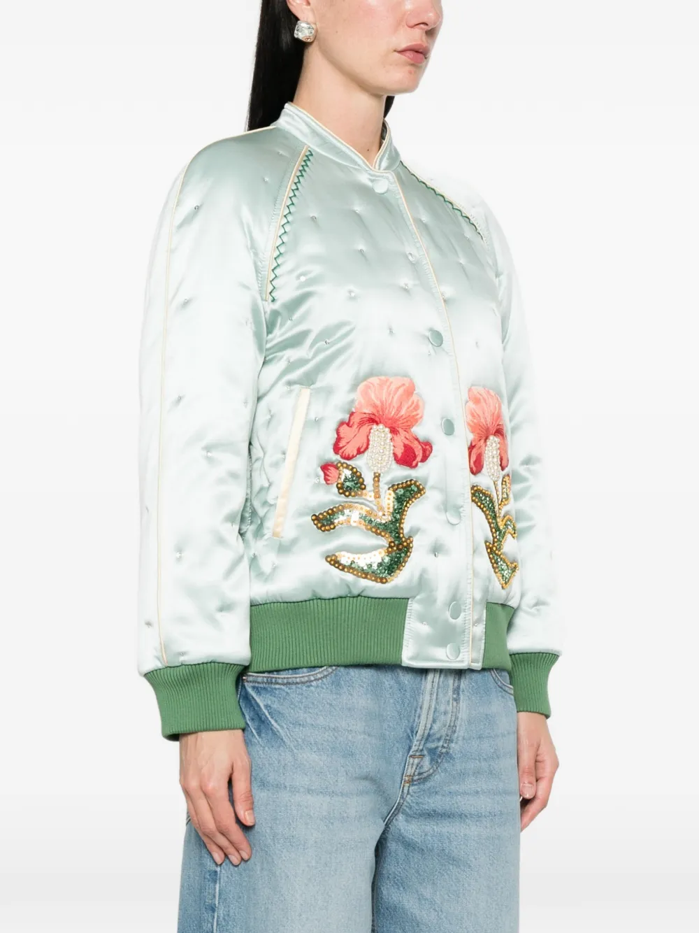 Valentino Garavani Gewatteerd bomberjack met bloemen Blauw