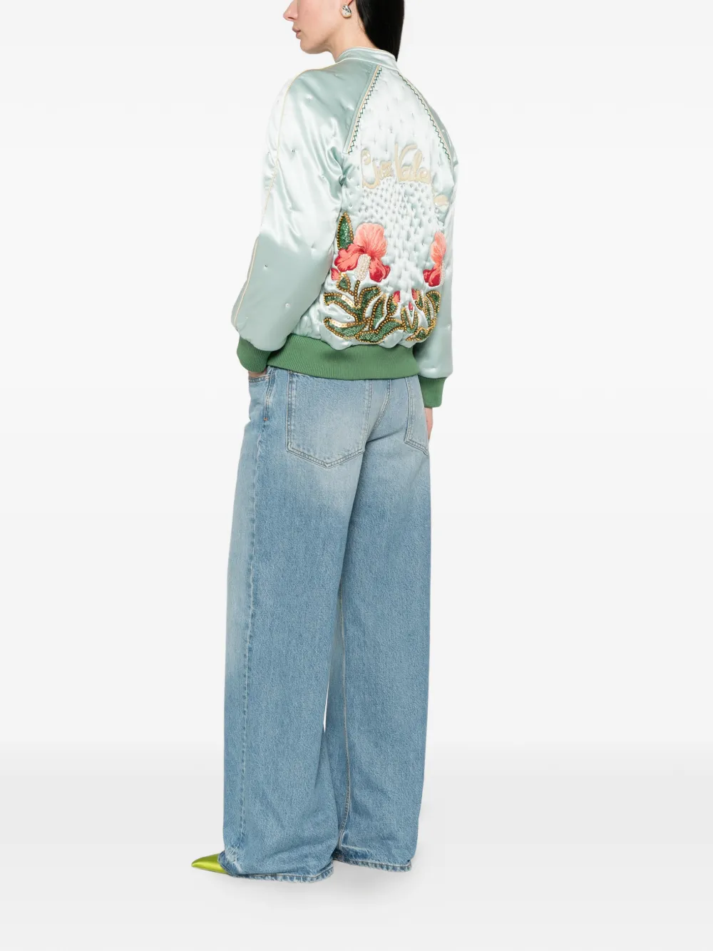 Valentino Garavani Gewatteerd bomberjack met bloemen Blauw