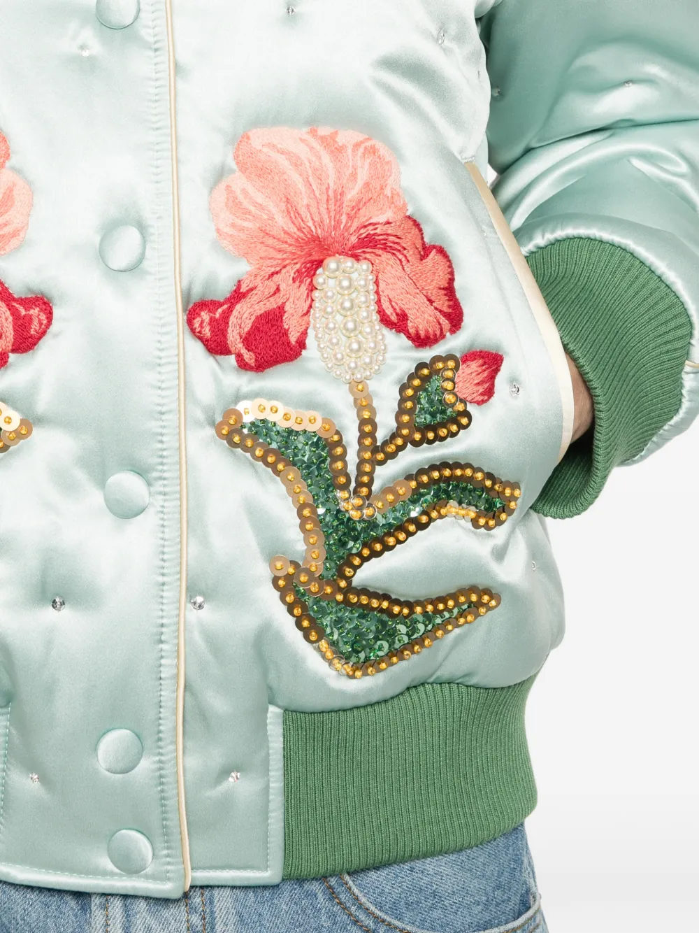 Valentino Garavani Gewatteerd bomberjack met bloemen Blauw
