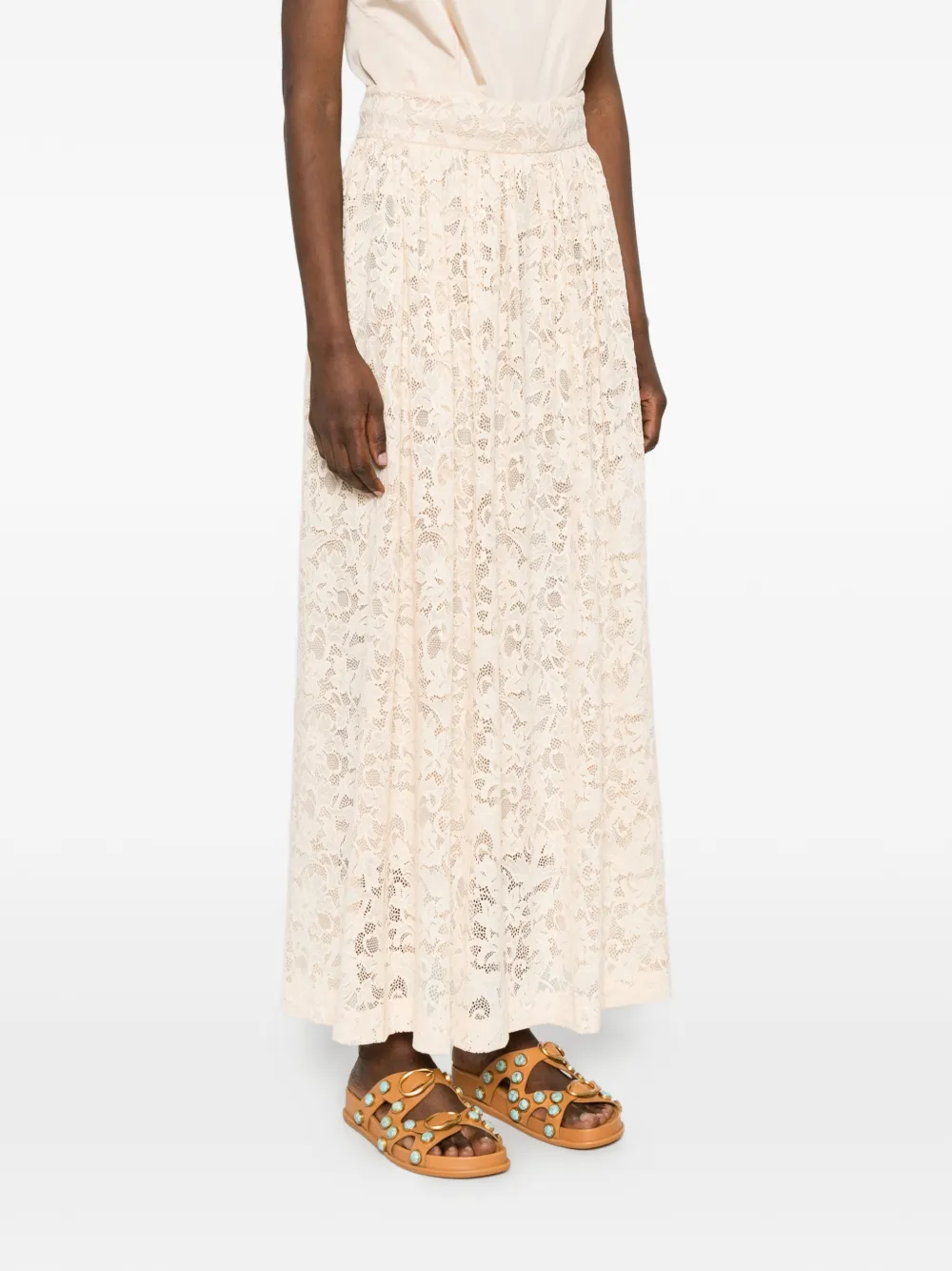 ZIMMERMANN Maxi-rok met bloemenkant Beige