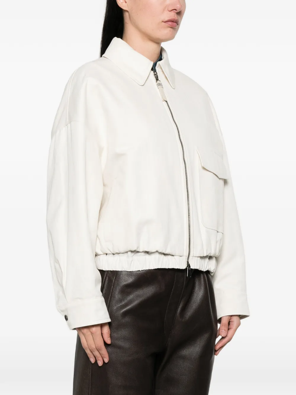  Brunello Cucinelli Zipped Pocketed Bomber Jacket - Neutrals 