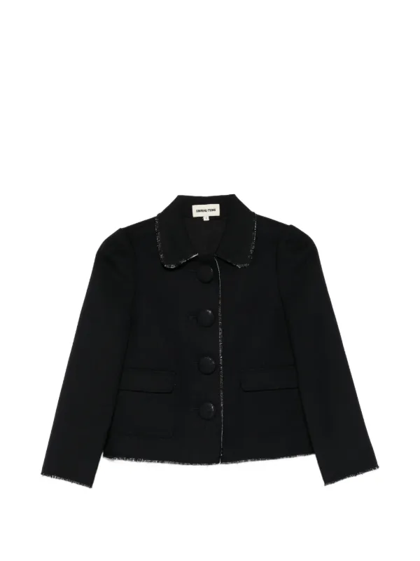 Shushu/Tong Frayed Collared Jacket in Black