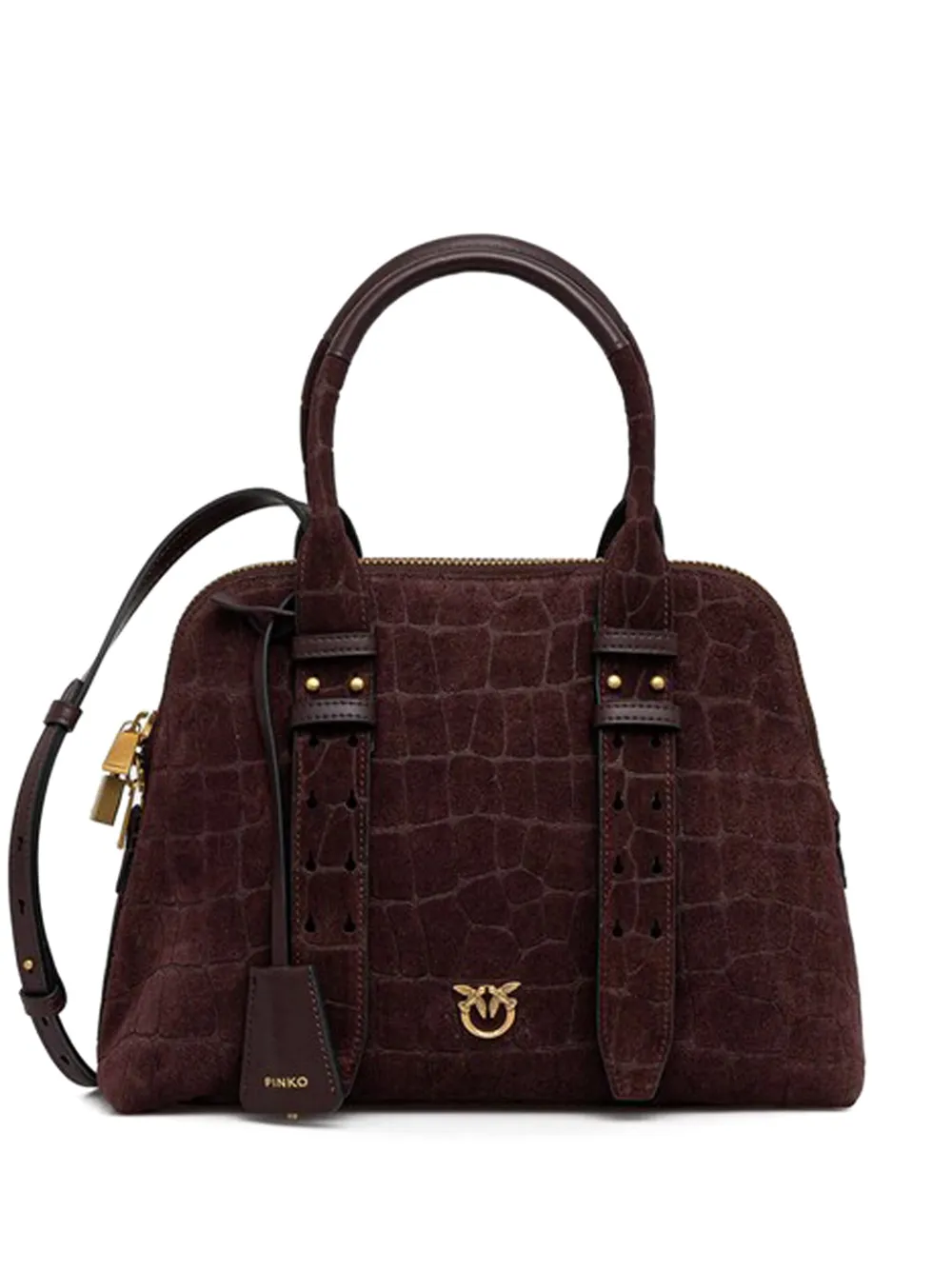 PINKO croc-effect satchel - Marrone