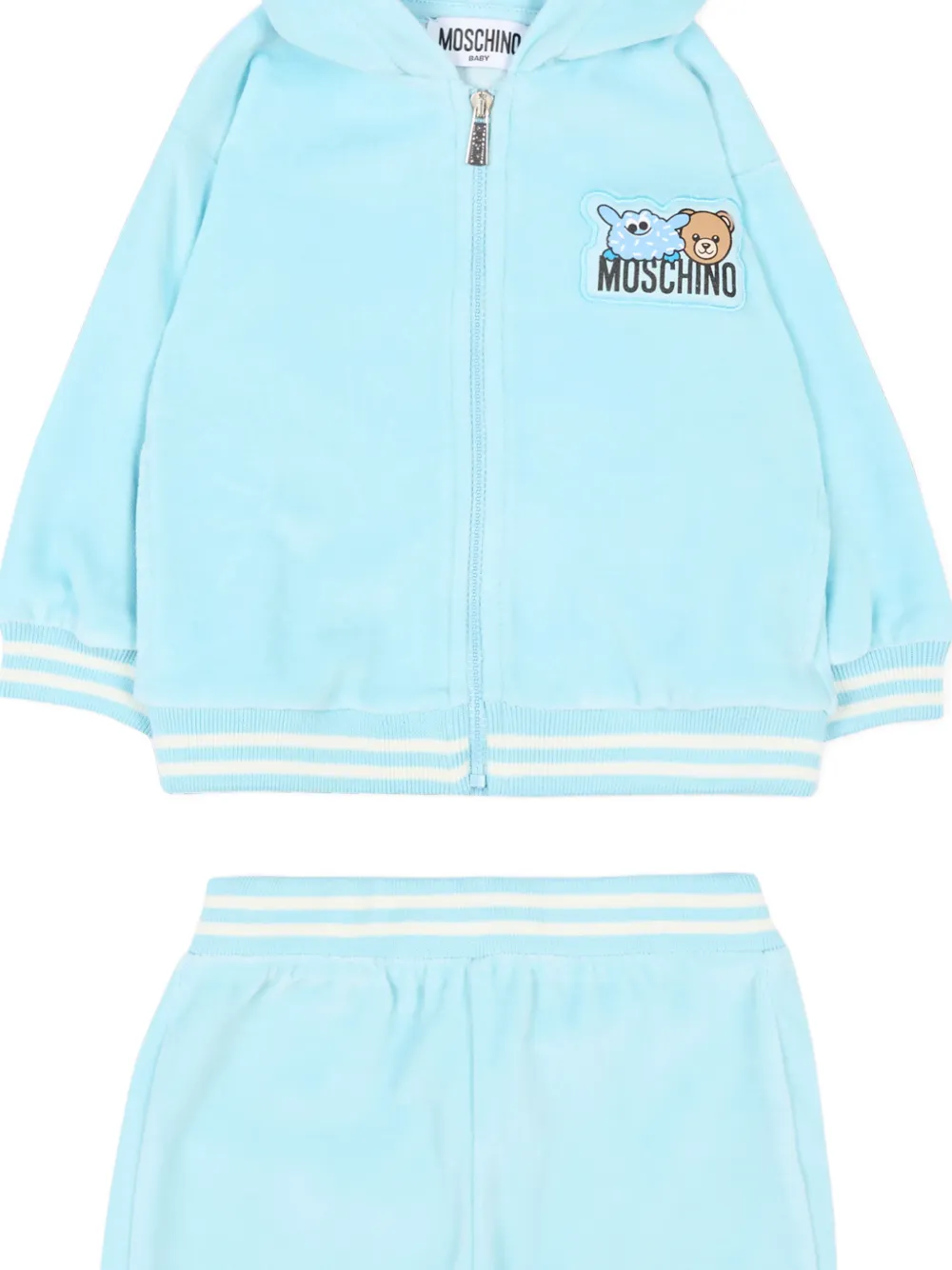 Moschino Kids Gestreepte babykleding met capuchon Blauw