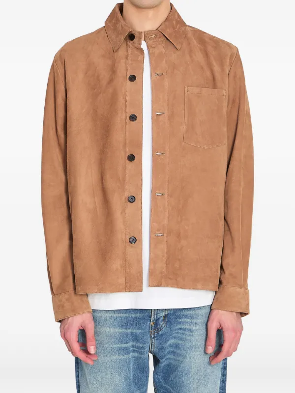 Arma Button Suede Overshirt in Brown