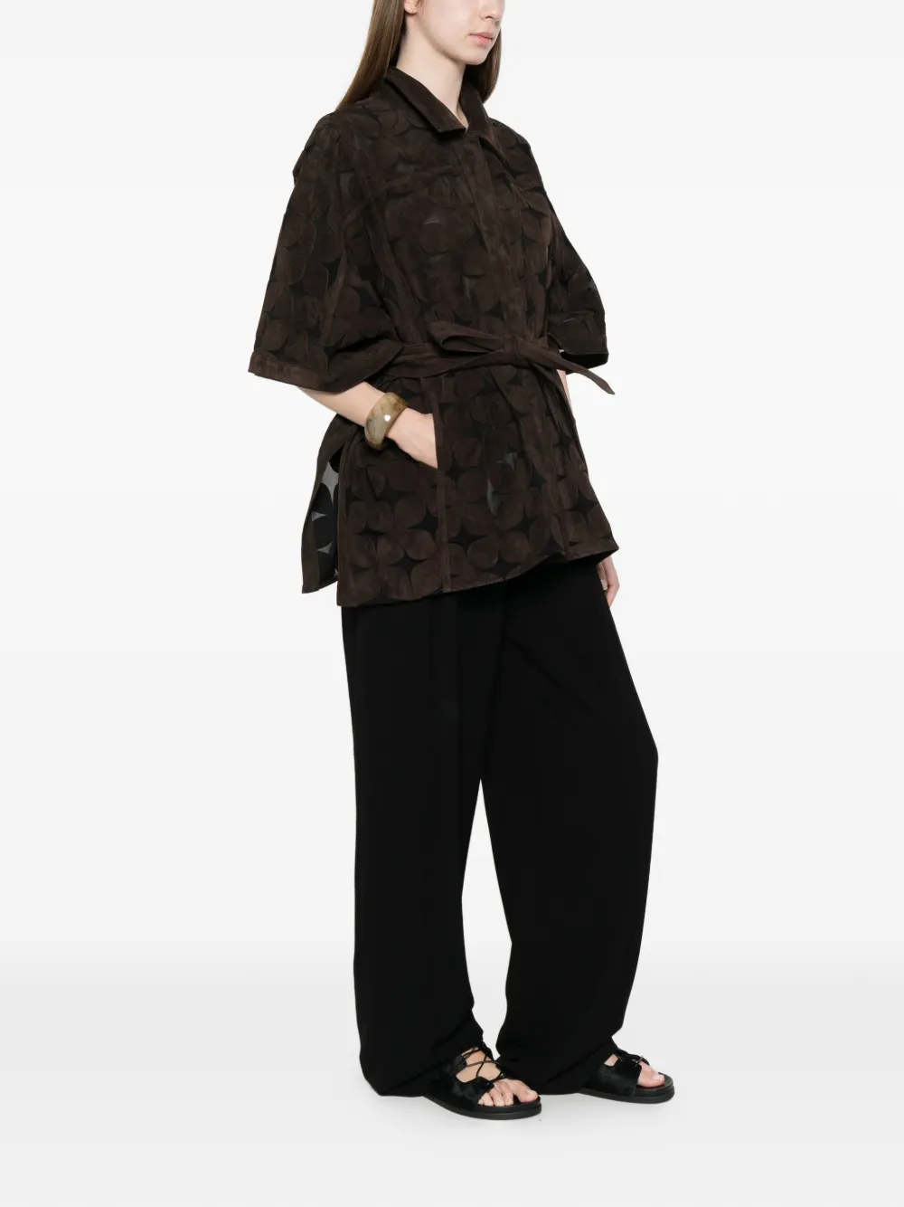  Sword Belted Suede Jacket - Brown 