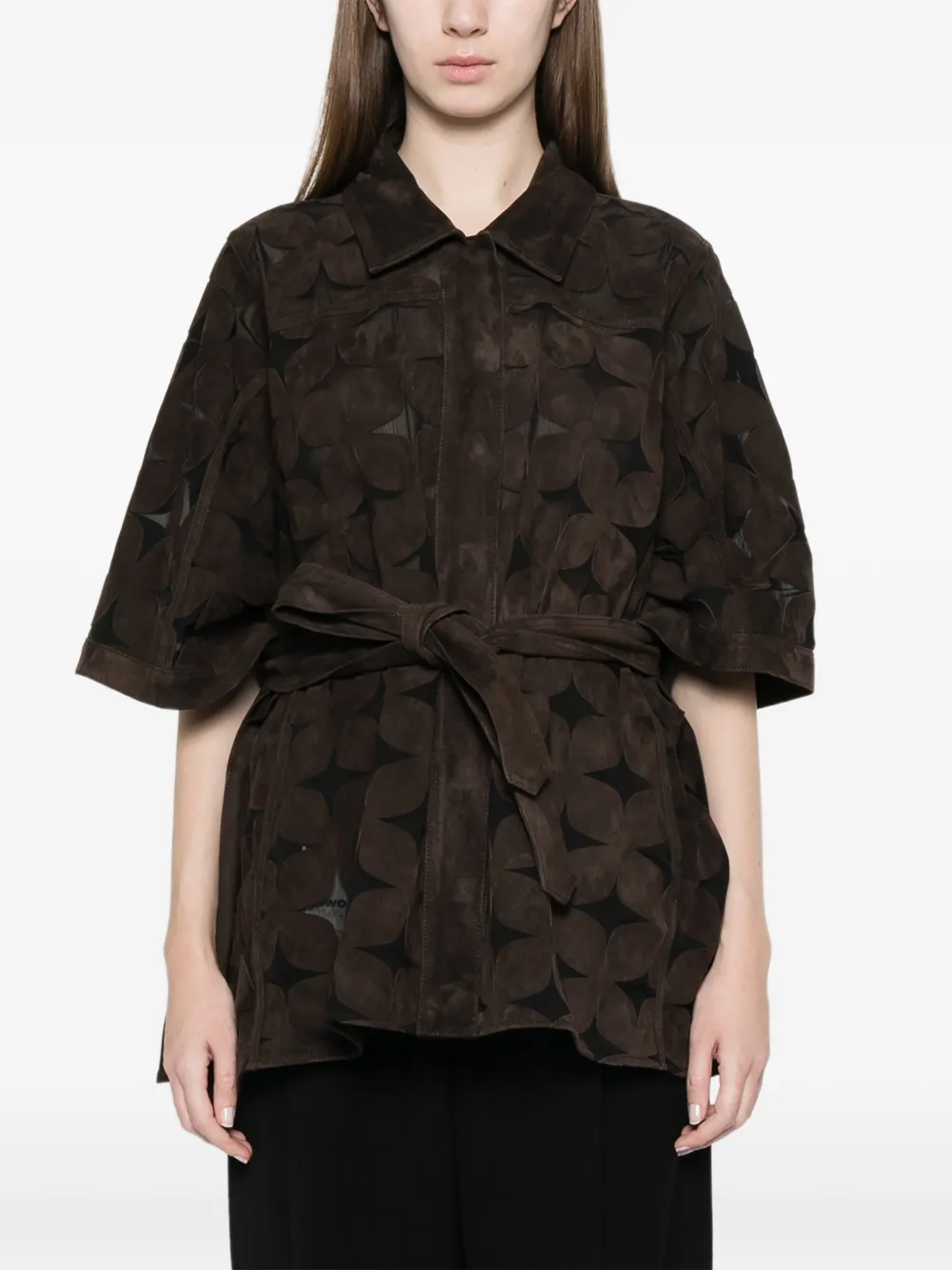  Sword Belted Suede Jacket - Brown 