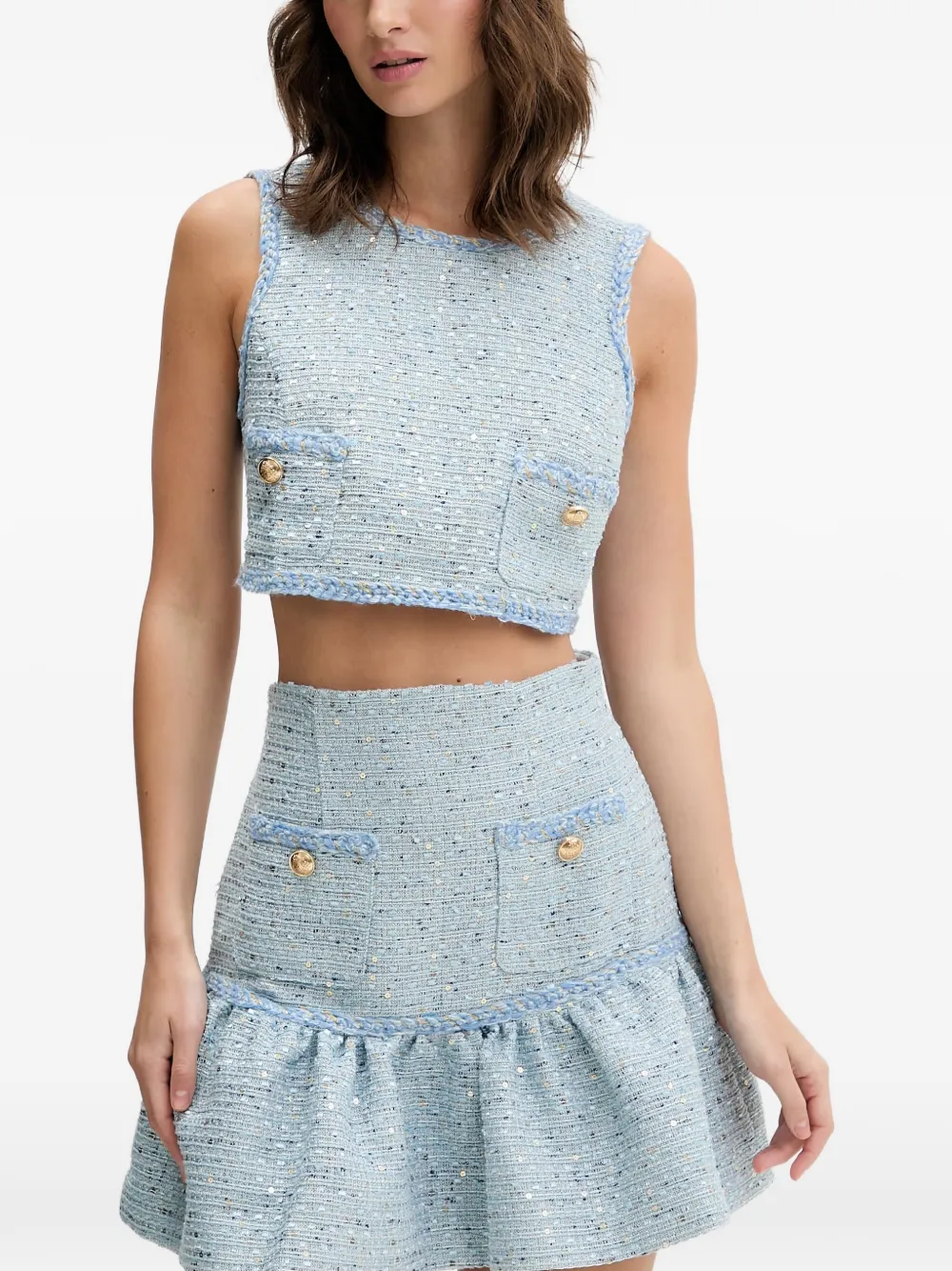 Bardot Geknöpftes Bouclé-Oberteil - Blau