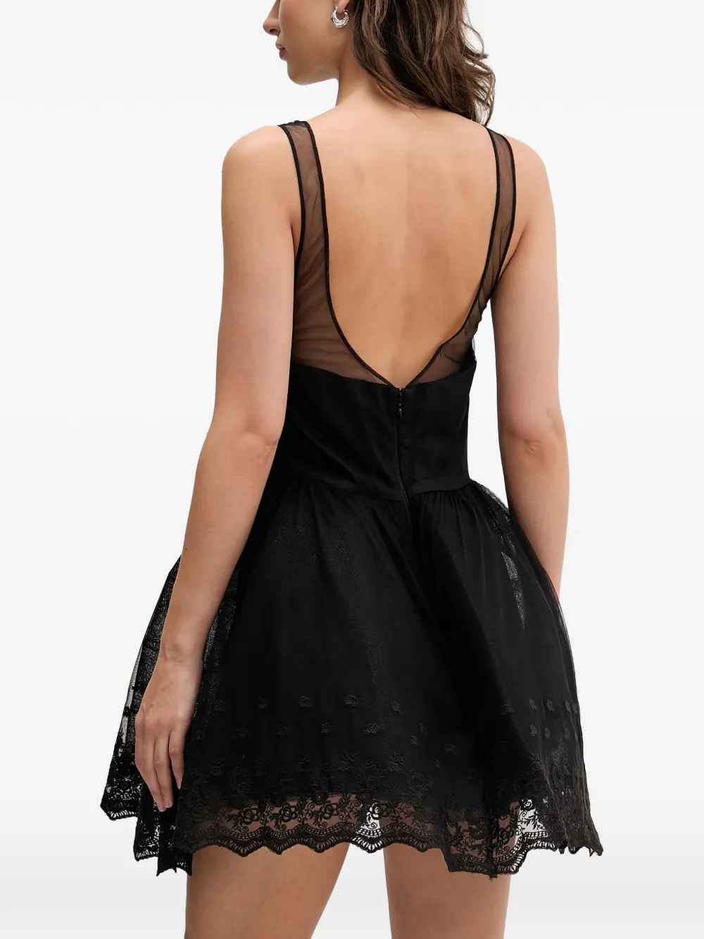Bardot Hilda mini-jurk met mesh vlak en kanten afwerking Zwart