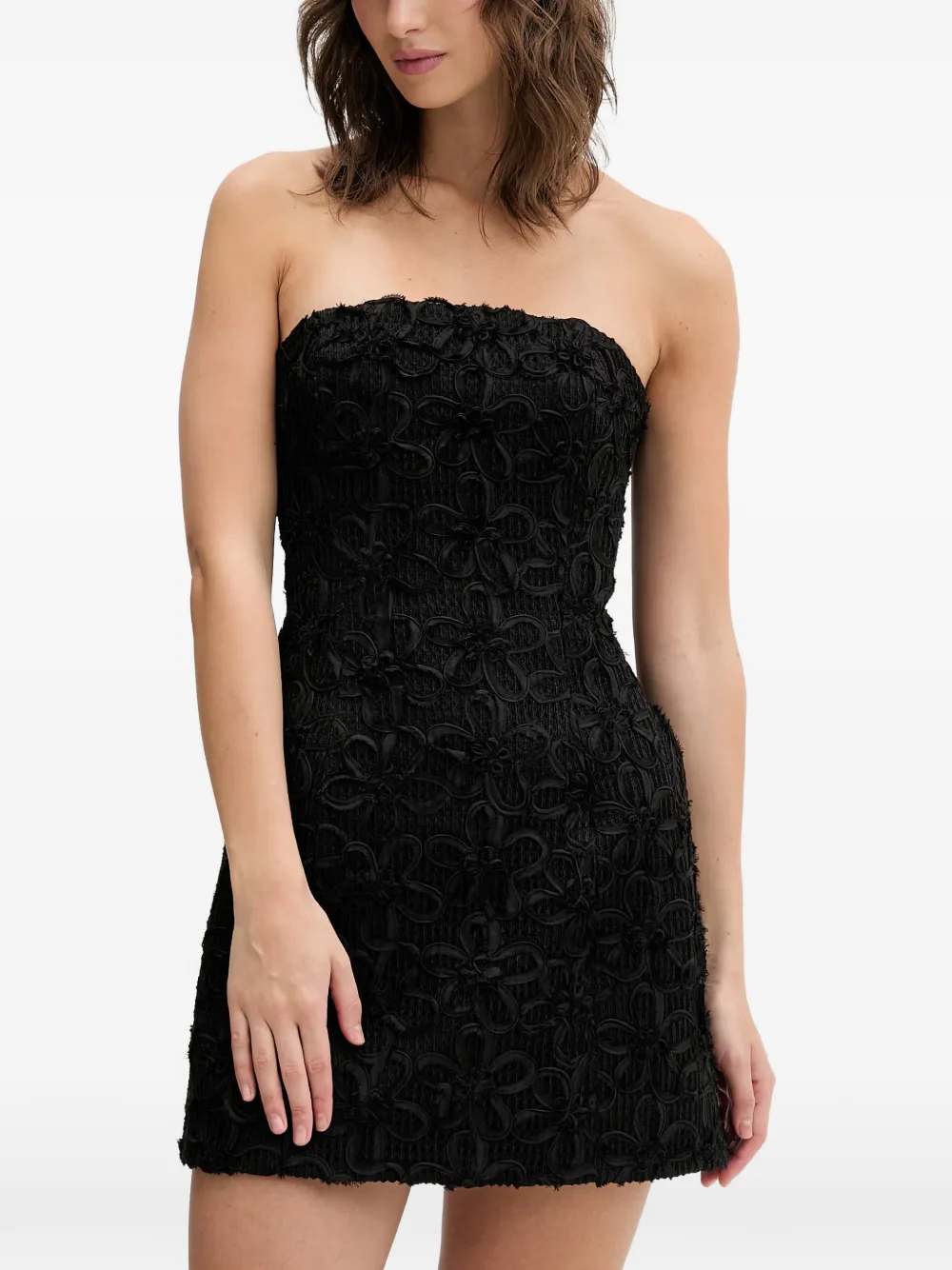 Bardot Karoline floral-applique strapless mini dress - Schwarz