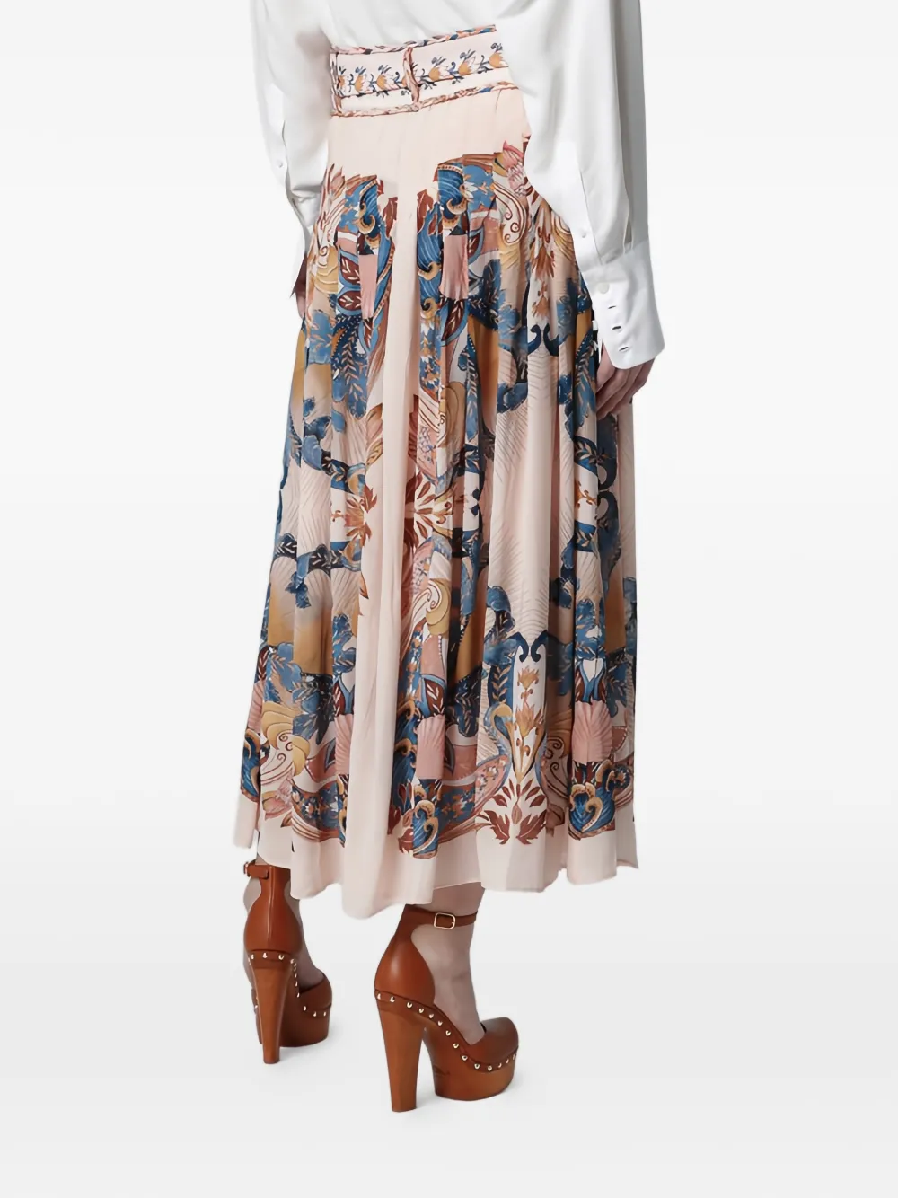 FARM Rio Midi-rok met ceintuur en bloemen Beige