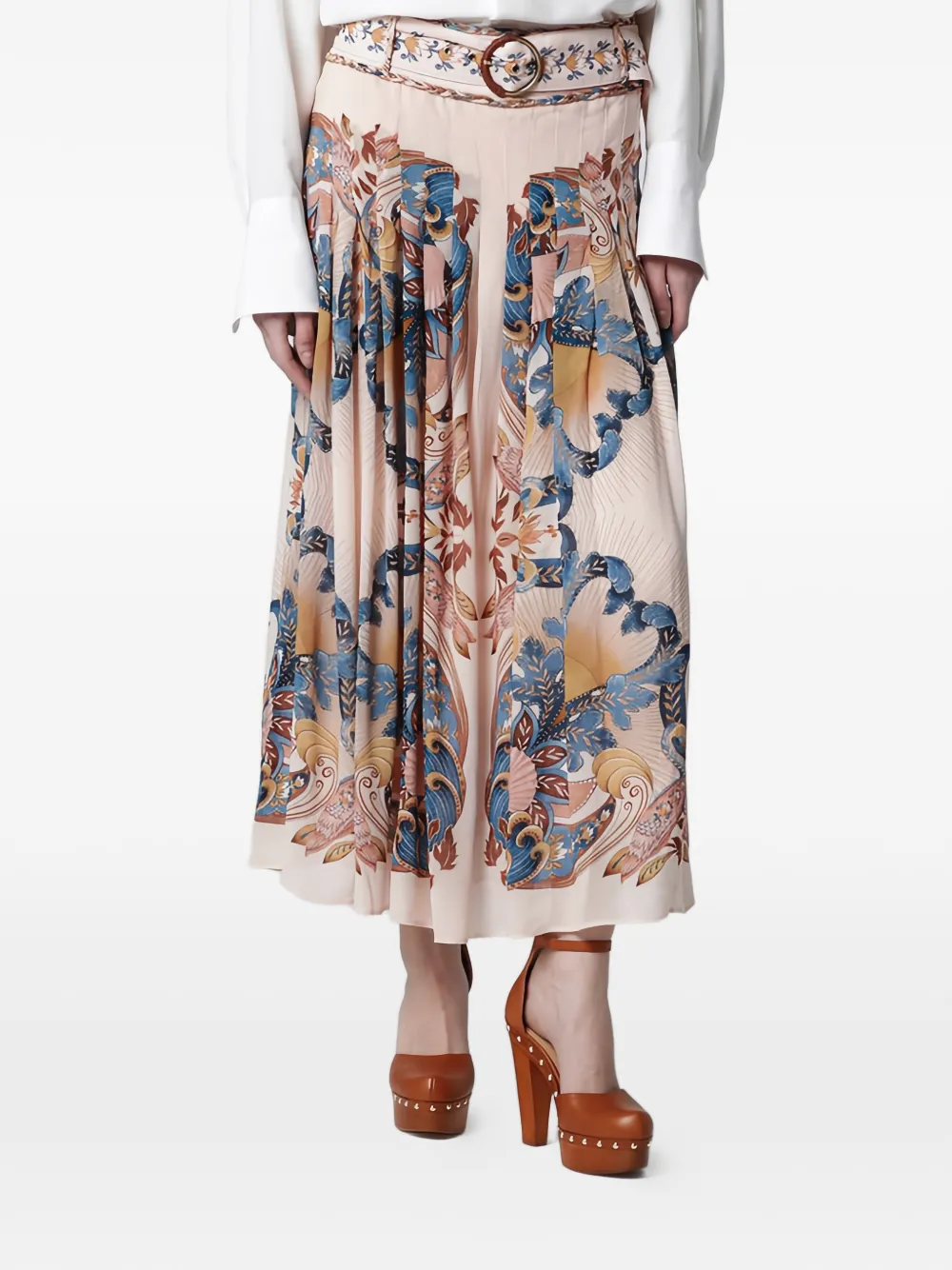 FARM Rio belted floral midi skirt - Toni neutri