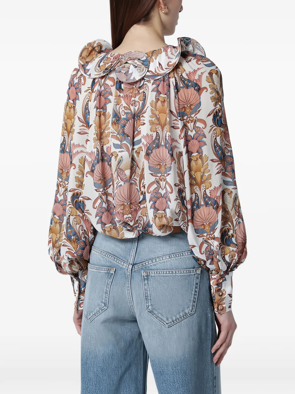 FARM Rio Shirt met bloemenprint en ruches Beige