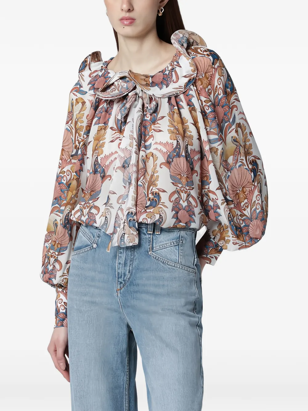 FARM Rio ruffled floral blouse - Bianco