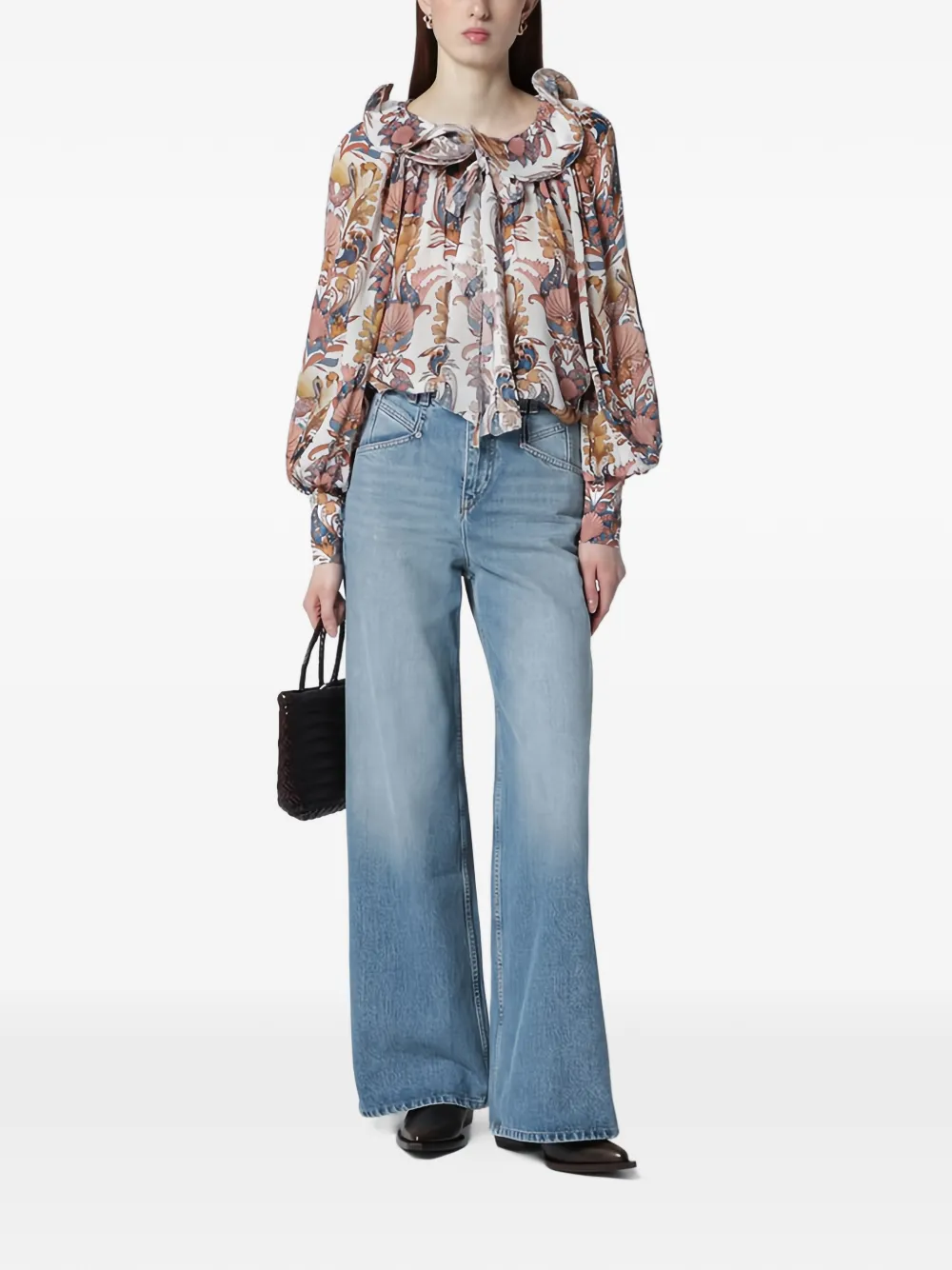 FARM Rio Shirt met bloemenprint en ruches Beige
