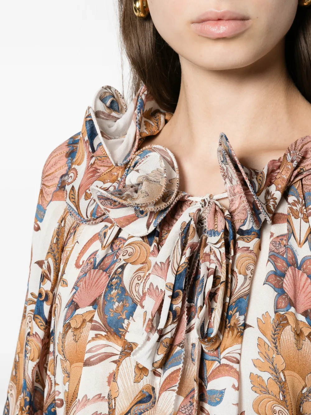 FARM Rio Shirt met bloemenprint en ruches Beige