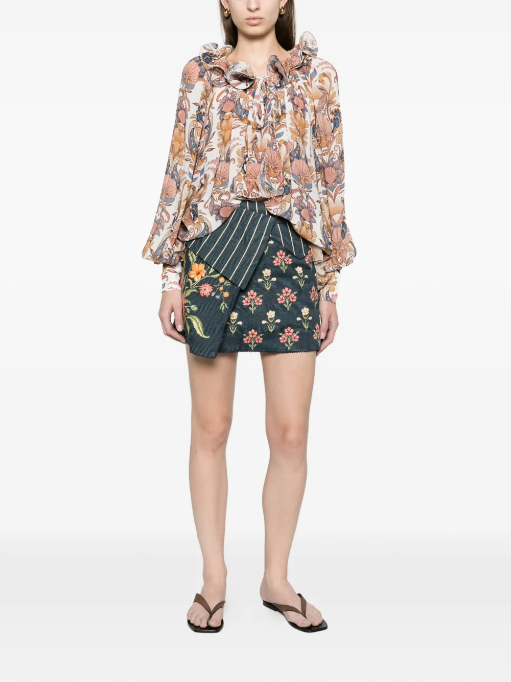 FARM Rio Shirt met bloemenprint en ruches Beige