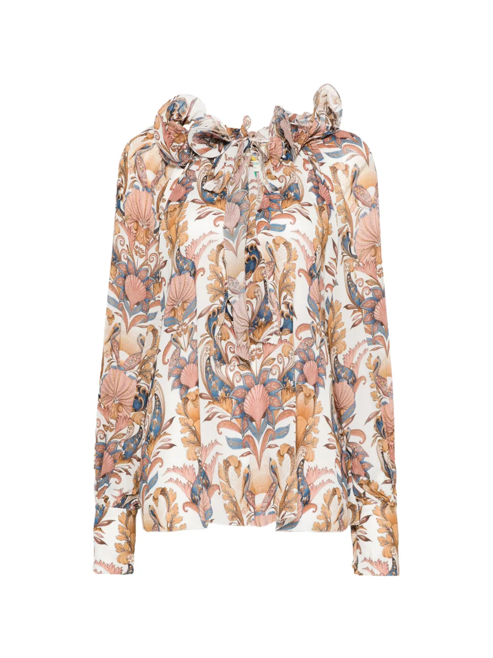 FARM Rio Shirt met bloemenprint en ruches Beige