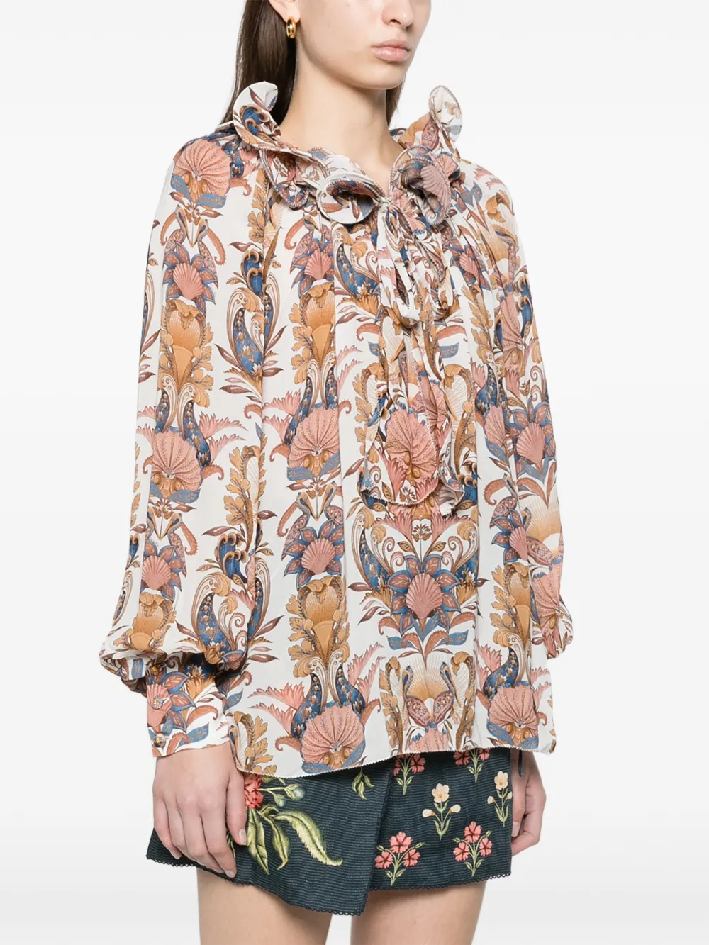 FARM Rio Shirt met bloemenprint en ruches Beige
