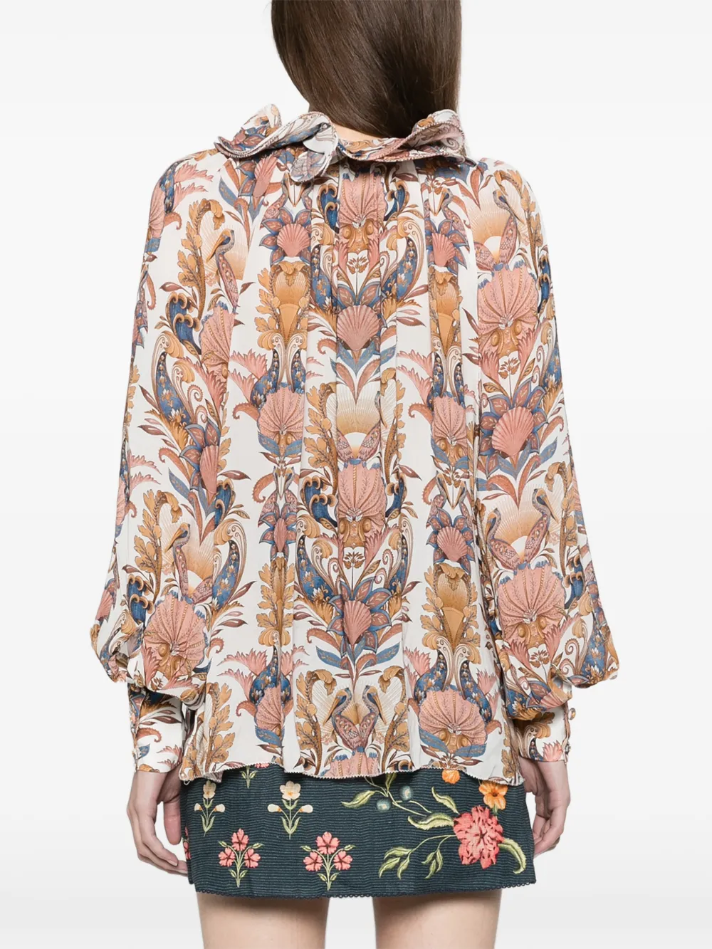 FARM Rio Shirt met bloemenprint en ruches Beige