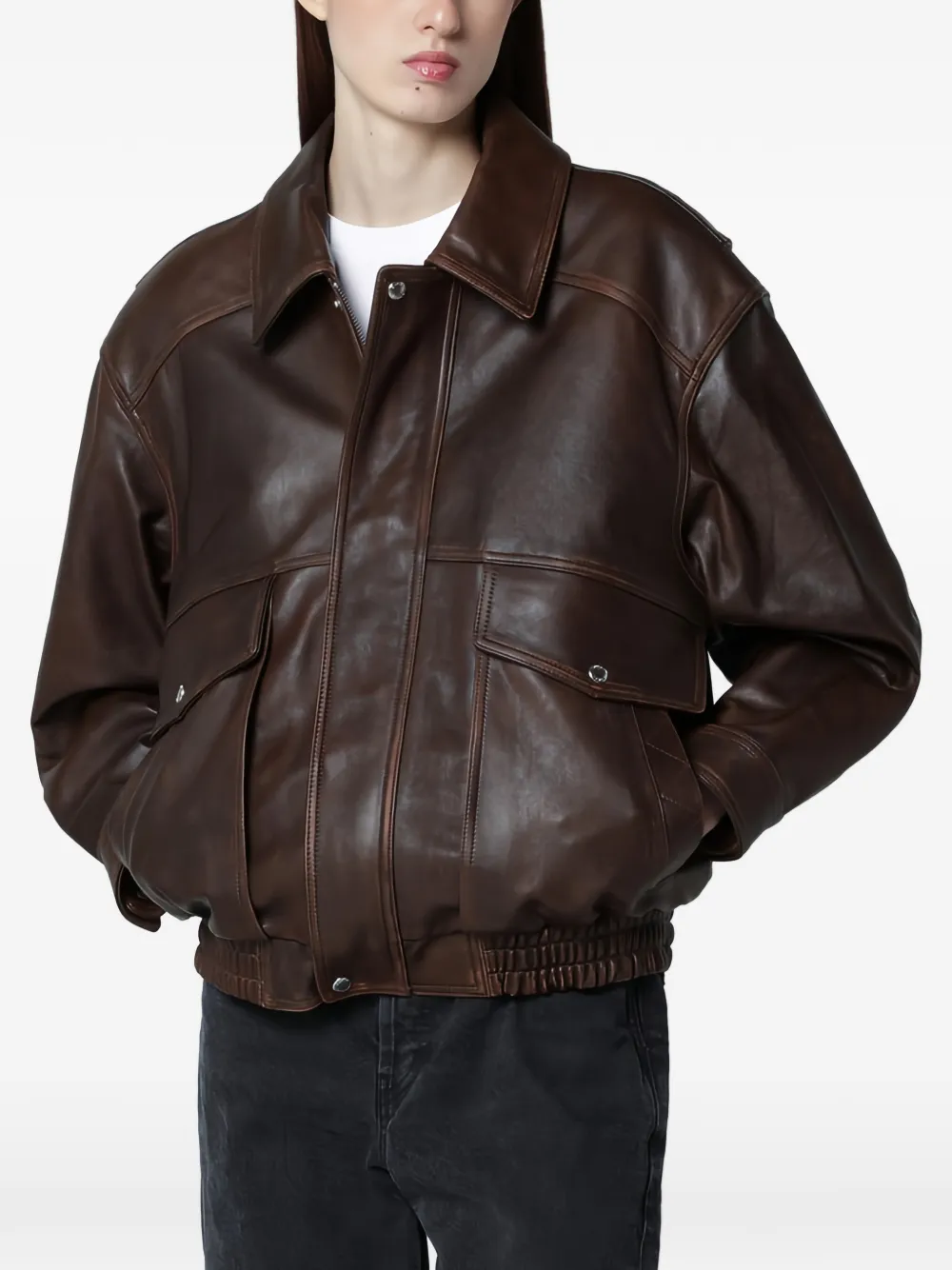 DUNST Giacca oversize in pelle - Marrone