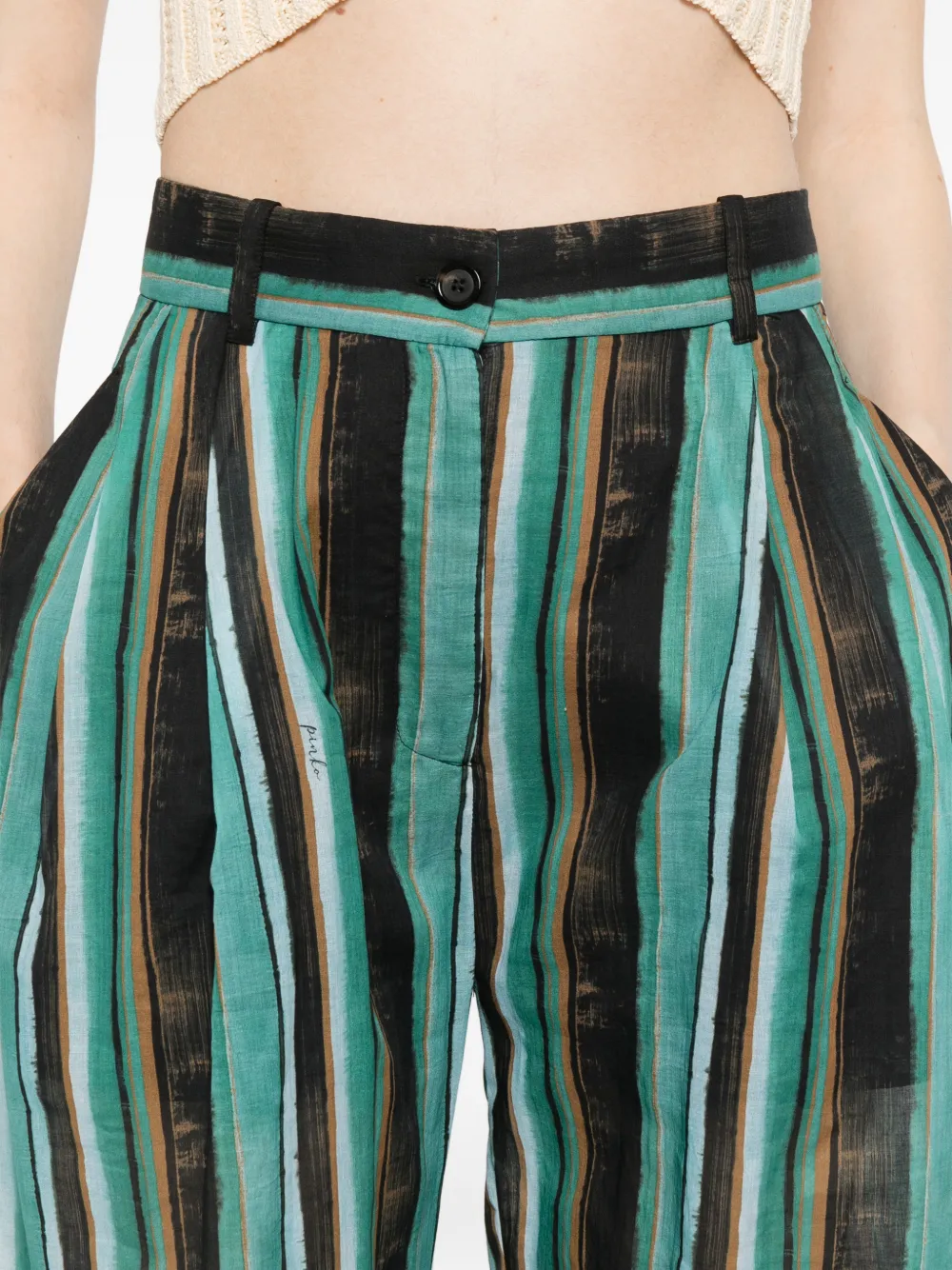 Striped Pleated Straight Trousers